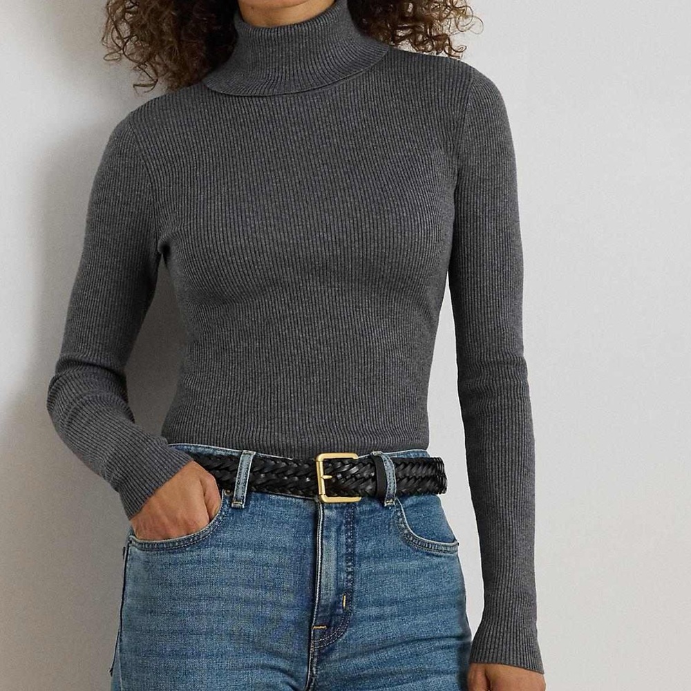 Lauren Ralph Lauren Grey Ribbed Turtleneck Sweater